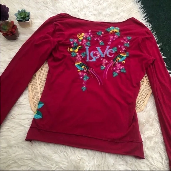 Johnny Was Red Embellished Long Sleeve Blouse - Picture 5 of 5